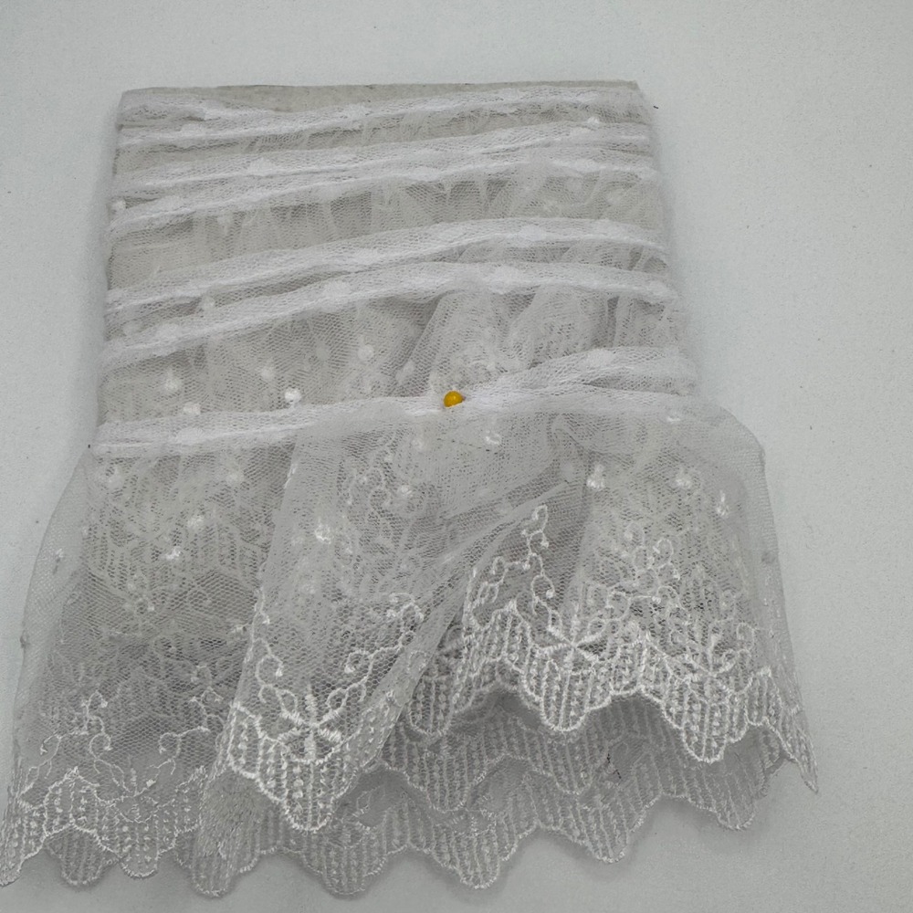 Vintage White Lace Trim Point DEsprit Floral Scalloped Ruffle 75in x 4.5in
